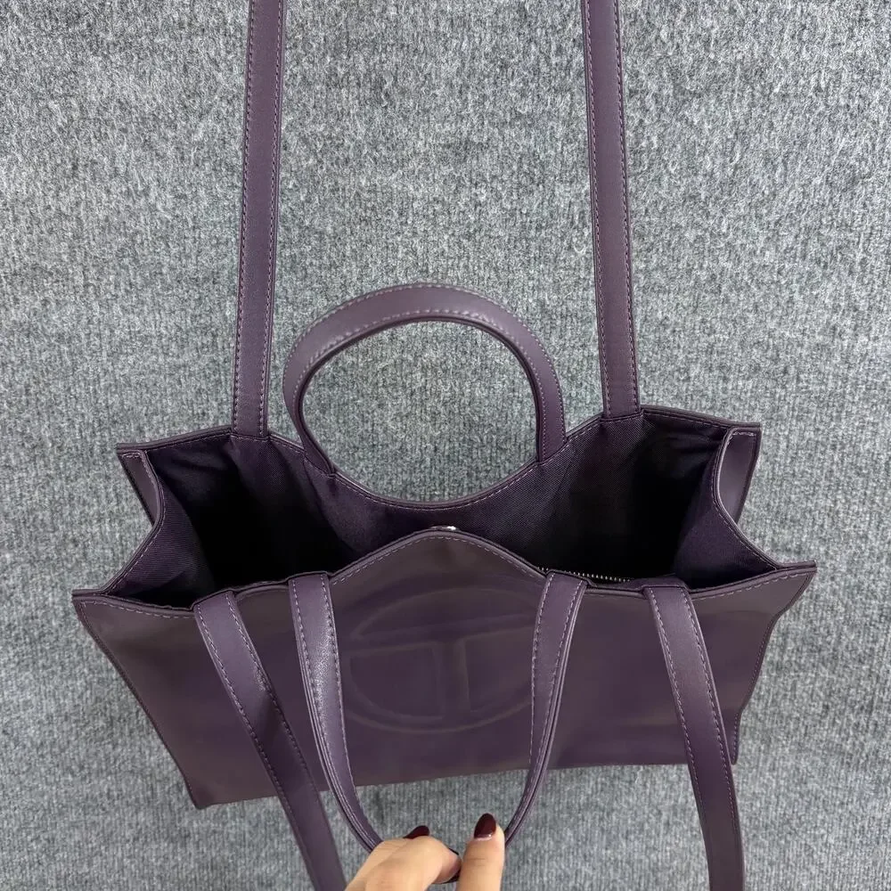 Telfar Medium Eggplant Shopping Tote Bag Purple Faux Leather Logo Crossbody